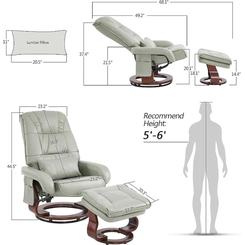 Poltrona reclinabile girevole con pouf, poltrona TV massaggiante vibrante, poltrona ergonomica da salotto per soggiorno, similpelle