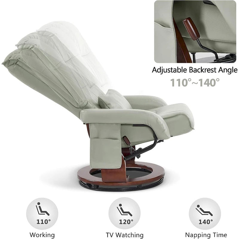 Poltrona reclinabile girevole con pouf, poltrona TV massaggiante vibrante, poltrona ergonomica da salotto per soggiorno, similpelle