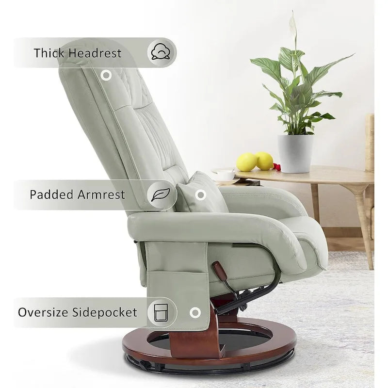 Poltrona reclinabile girevole con pouf, poltrona TV massaggiante vibrante, poltrona ergonomica da salotto per soggiorno, similpelle