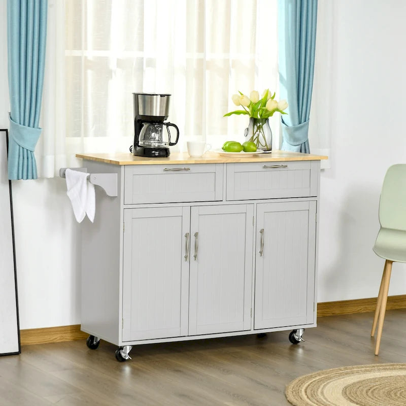 HOMCOM 48 Carrello da Cucina Moderno su Ruote con Cassetti, Carrello Utensili Mobile con Ripiani Regolabili, Armadietti
