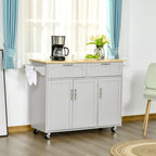 HOMCOM 48 Modern Kitchen Island Cart on Wheels with Storage Drawers, Rolling Utility Cart with Adjustable Shelves, Cabinets