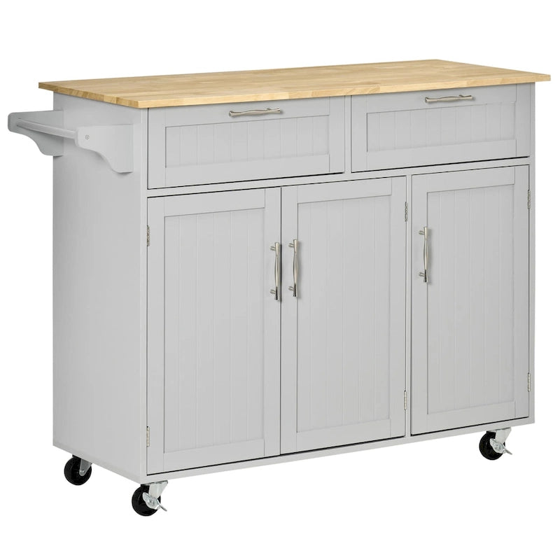 HOMCOM 48 Carrello da Cucina Moderno su Ruote con Cassetti, Carrello Utensili Mobile con Ripiani Regolabili, Armadietti