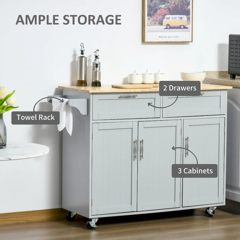 HOMCOM 48 Carrello da Cucina Moderno su Ruote con Cassetti, Carrello Utensili Mobile con Ripiani Regolabili, Armadietti