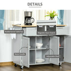 HOMCOM 48 Carrello da Cucina Moderno su Ruote con Cassetti, Carrello Utensili Mobile con Ripiani Regolabili, Armadietti