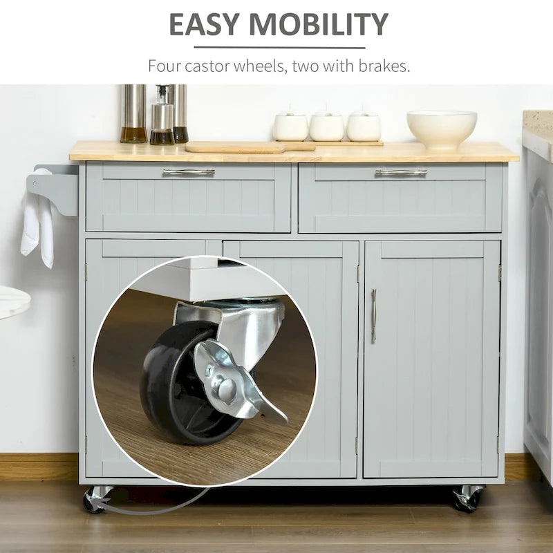 HOMCOM 48 Carrello da Cucina Moderno su Ruote con Cassetti, Carrello Utensili Mobile con Ripiani Regolabili, Armadietti