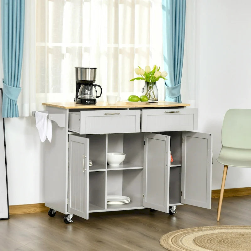 HOMCOM 48 Carrello da Cucina Moderno su Ruote con Cassetti, Carrello Utensili Mobile con Ripiani Regolabili, Armadietti