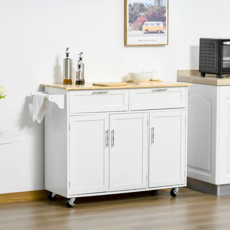 HOMCOM 48 Carrello da Cucina Moderno su Ruote con Cassetti, Carrello Utensili Mobile con Ripiani Regolabili, Armadietti