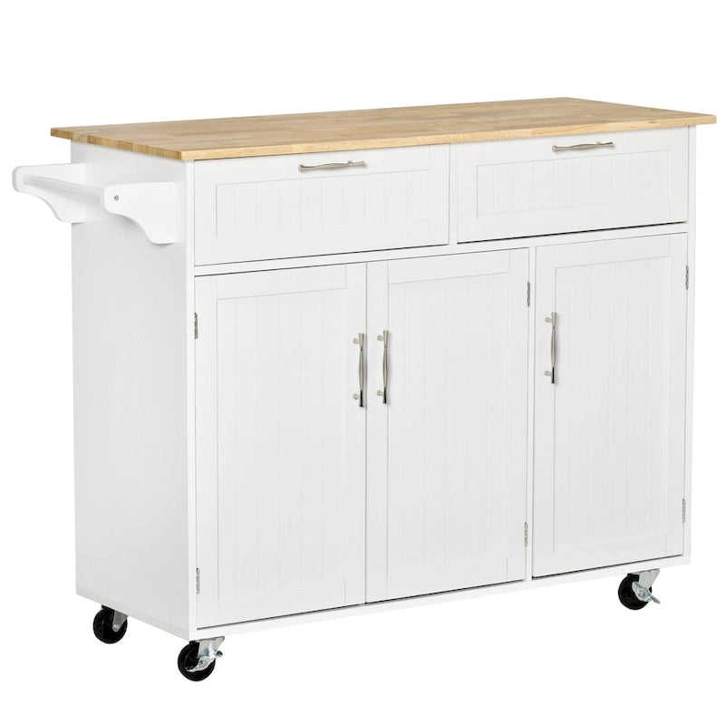 HOMCOM 48 Carrello da Cucina Moderno su Ruote con Cassetti, Carrello Utensili Mobile con Ripiani Regolabili, Armadietti