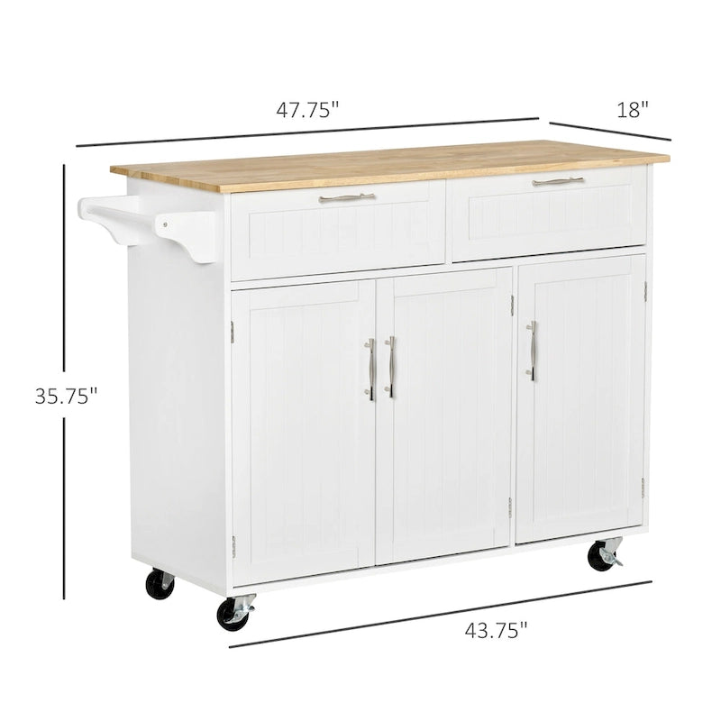 HOMCOM 48 Carrello da Cucina Moderno su Ruote con Cassetti, Carrello Utensili Mobile con Ripiani Regolabili, Armadietti