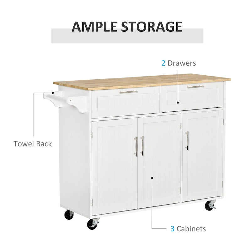 HOMCOM 48 Carrello da Cucina Moderno su Ruote con Cassetti, Carrello Utensili Mobile con Ripiani Regolabili, Armadietti