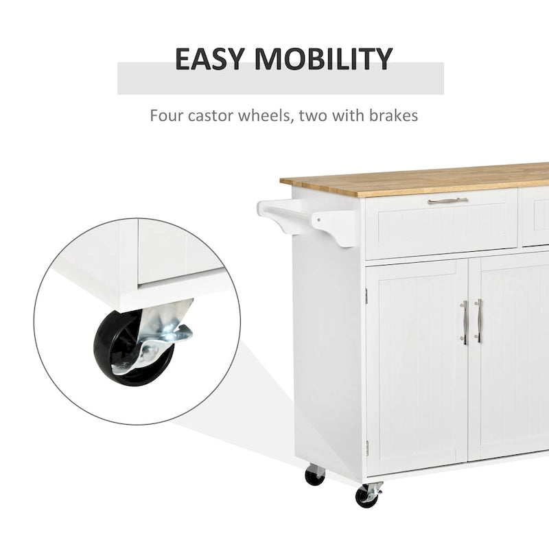 HOMCOM 48 Carrello da Cucina Moderno su Ruote con Cassetti, Carrello Utensili Mobile con Ripiani Regolabili, Armadietti