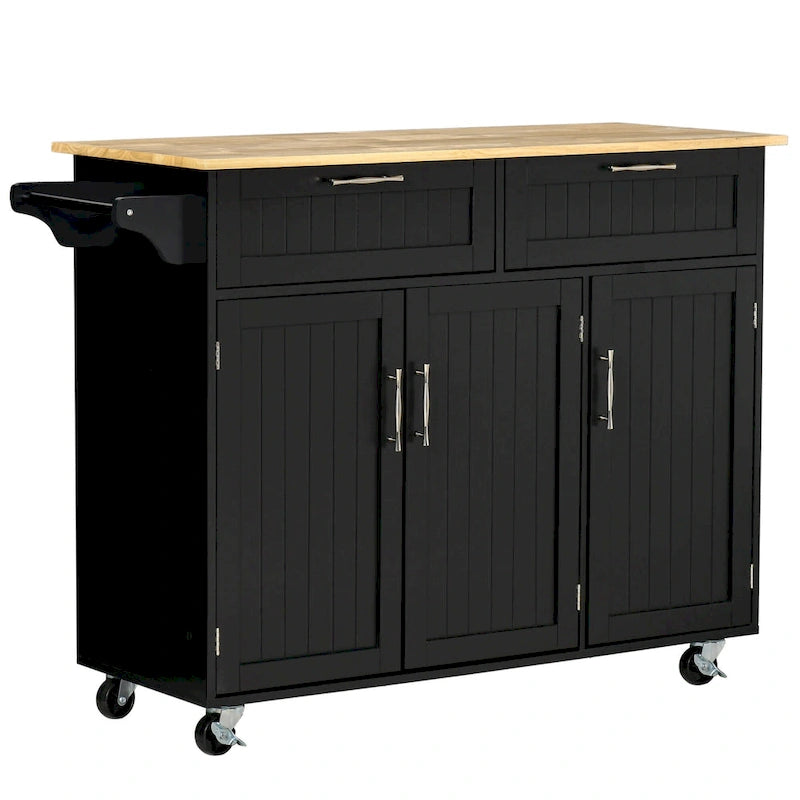 HOMCOM 48 Carrello da Cucina Moderno su Ruote con Cassetti, Carrello Utensili Mobile con Ripiani Regolabili, Armadietti