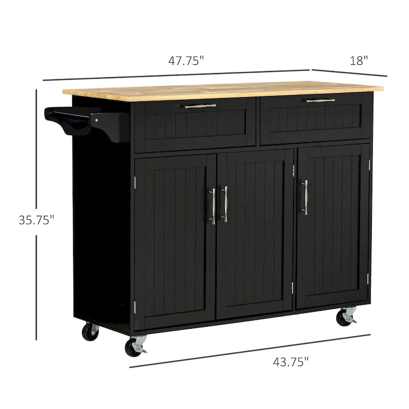 HOMCOM 48 Carrello da Cucina Moderno su Ruote con Cassetti, Carrello Utensili Mobile con Ripiani Regolabili, Armadietti
