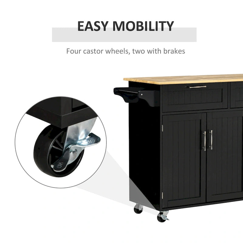HOMCOM 48 Carrello da Cucina Moderno su Ruote con Cassetti, Carrello Utensili Mobile con Ripiani Regolabili, Armadietti