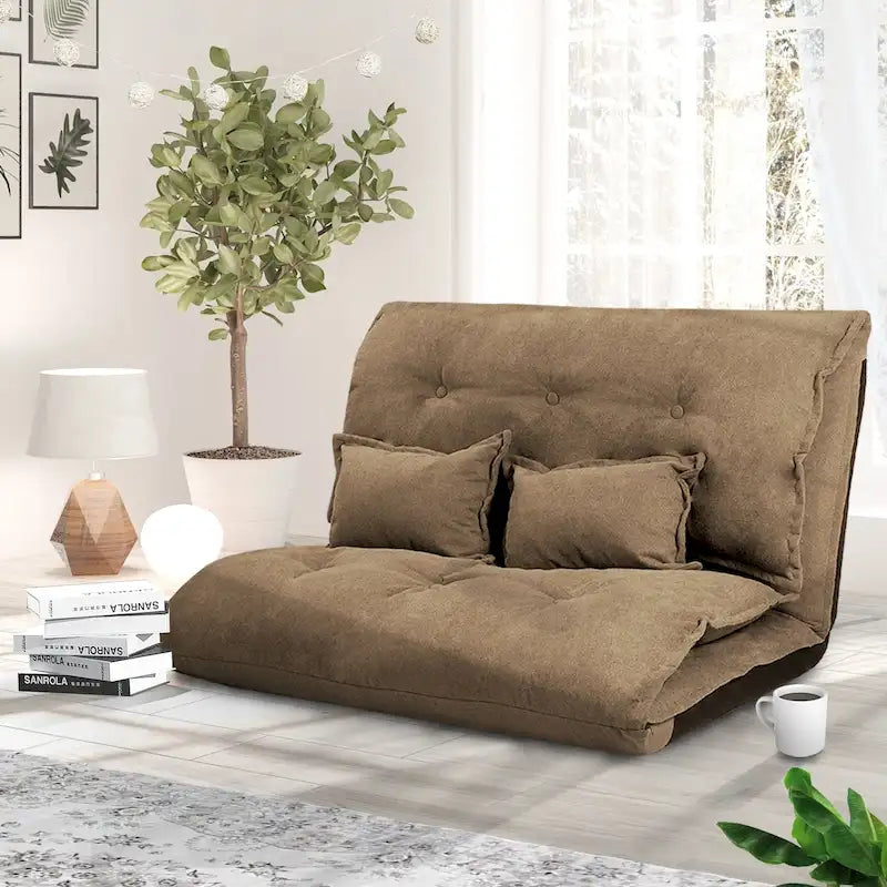 Divano Letto Contemporaneo e Adattabile con Posizionamento a Pavimento, 2 Cuscini