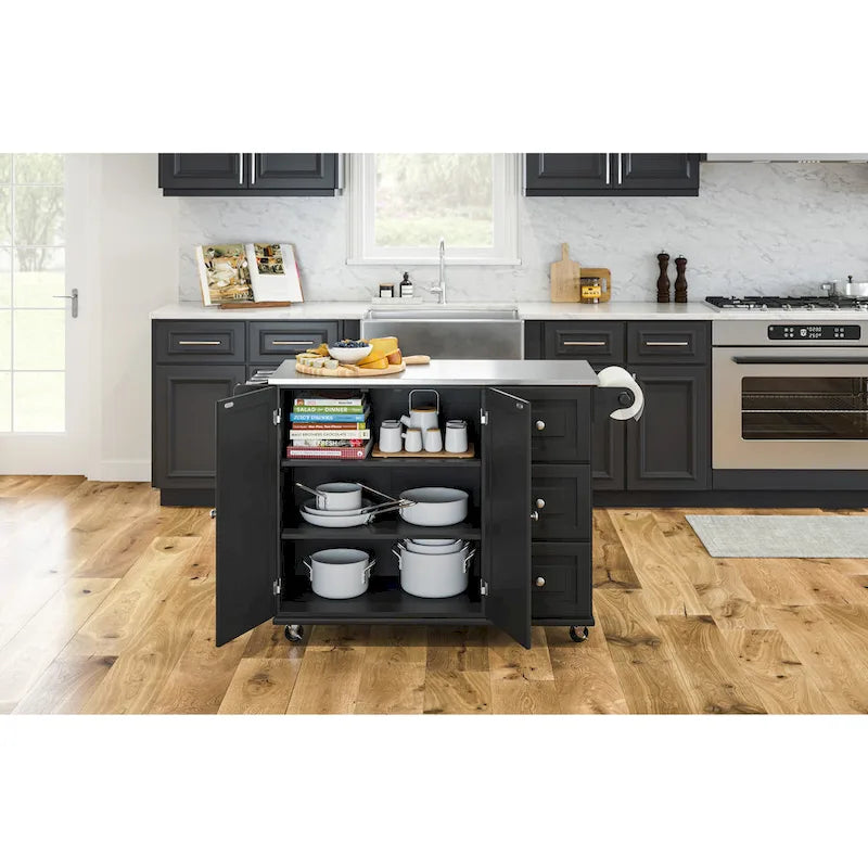 Carrello da Cucina con Piano in Acciaio Inossidabile