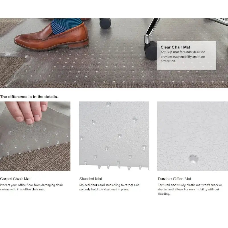 Tappeto salvapavimento borchiato in PVC per sedia da ufficio per moquette a pelo standard