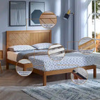 Letto a Piattaforma in Legno Massello con Testiera, Supporto a Doghe in Legno, Nessuna Rete a Molle Necessaria