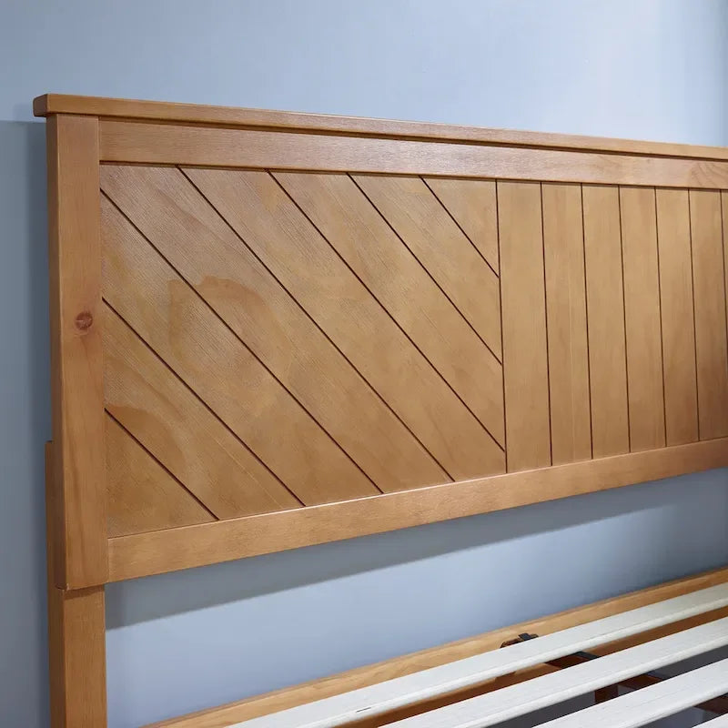 Letto a Piattaforma in Legno Massello con Testiera, Supporto a Doghe in Legno, Nessuna Rete a Molle Necessaria