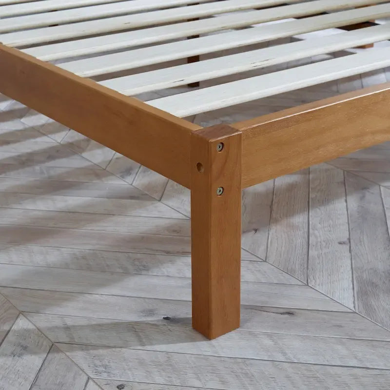 Letto a Piattaforma in Legno Massello con Testiera, Supporto a Doghe in Legno, Nessuna Rete a Molle Necessaria