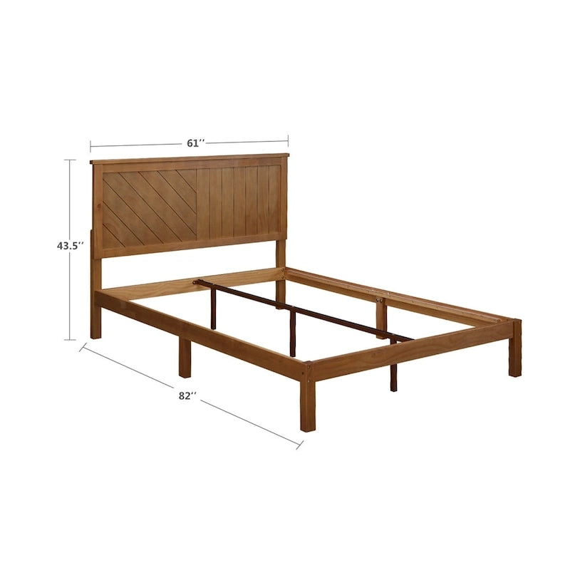 Letto a Piattaforma in Legno Massello con Testiera, Supporto a Doghe in Legno, Nessuna Rete a Molle Necessaria