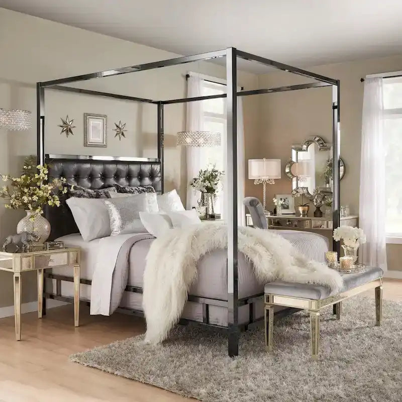 Letto a baldacchino con struttura King-size in nichel nero