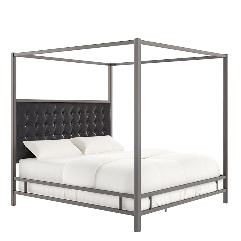 Letto a baldacchino con struttura King-size in nichel nero