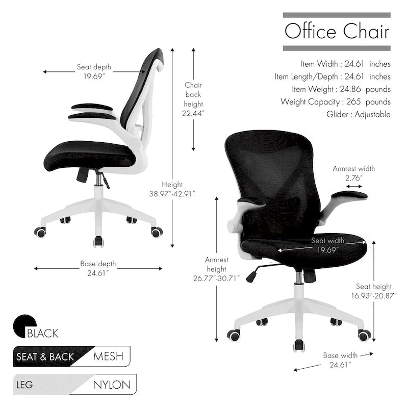 Sedia da ufficio ergonomica in rete con base in nylon e meccanismo di inclinazione