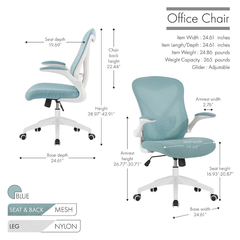Sedia da ufficio ergonomica in rete con base in nylon e meccanismo di inclinazione