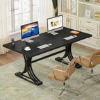 Scrivania per computer moderna da dirigente con gambe a cavalletto, ampio tavolo da scrittura per ufficio domestico