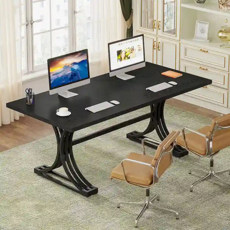 Scrivania per computer moderna da dirigente con gambe a cavalletto, ampio tavolo da scrittura per ufficio domestico