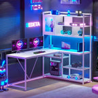 Scrivania da gioco ad angolo a L con LED e libreria integrata