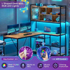 Scrivania da gioco ad angolo a L con LED e libreria integrata