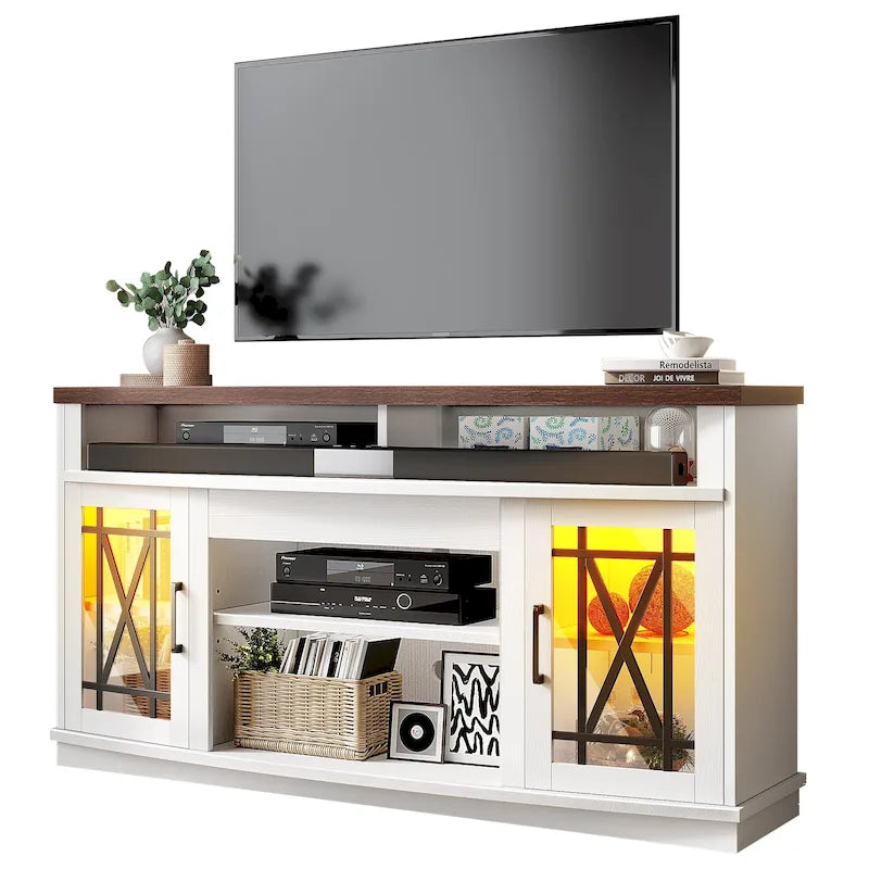 Mobile TV highboy da 59 pollici con 2 ante e luci LED, adatto per TV fino a 70 pollici