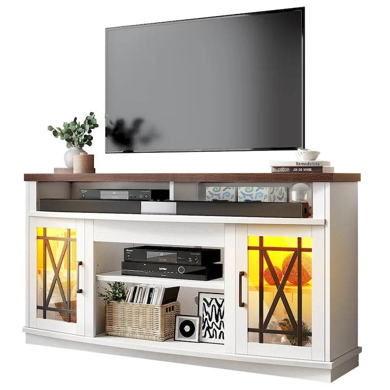 Mobile TV highboy da 59 pollici con 2 ante e luci LED, adatto per TV fino a 70 pollici