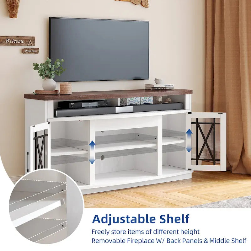 Mobile TV highboy da 59 pollici con 2 ante e luci LED, adatto per TV fino a 70 pollici
