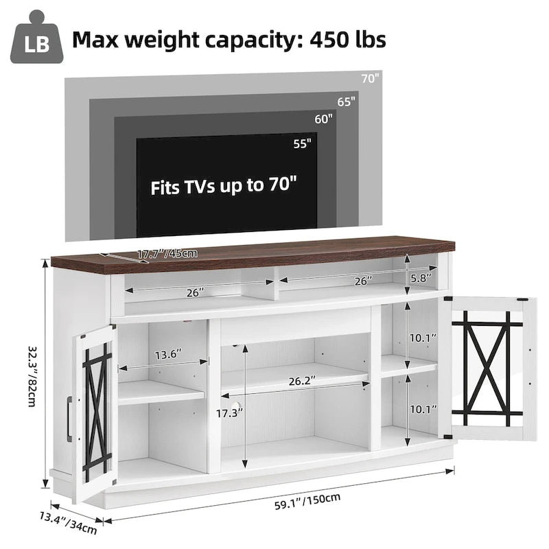 Mobile TV highboy da 59 pollici con 2 ante e luci LED, adatto per TV fino a 70 pollici