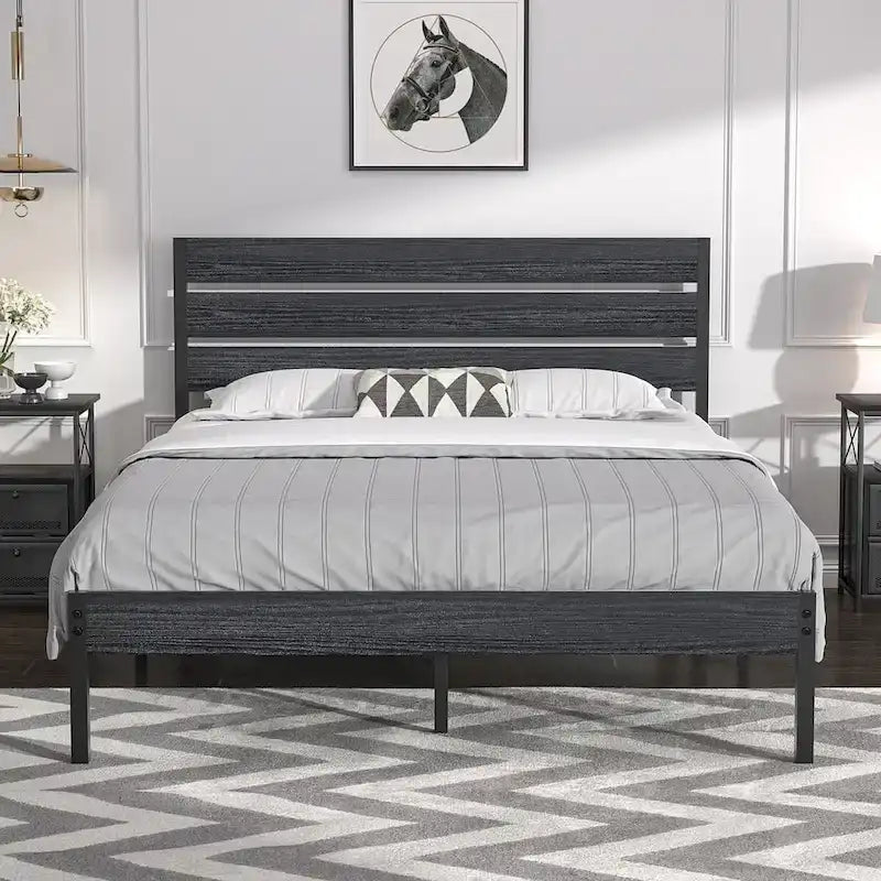 Giroletto con testiera in legno, robuste doghe in metallo di supporto, non è necessario il box spring, nero