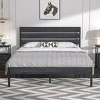 Giroletto con testiera in legno, robuste doghe in metallo di supporto, non è necessario il box spring, nero
