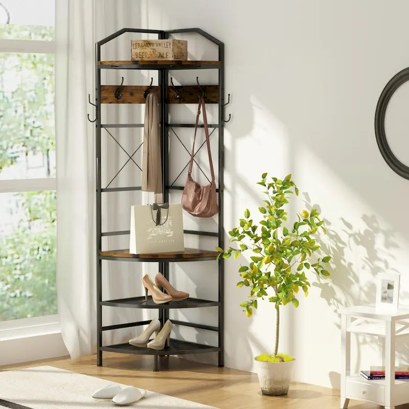 Albero angolare da ingresso con porta scarpe, appendiabiti da ingresso con 6 doppi ganci, scarpiera organizer per ingresso, corridoio, camera da letto