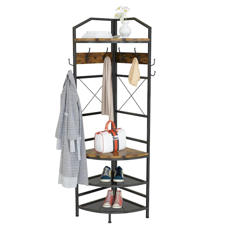 Albero angolare da ingresso con porta scarpe, appendiabiti da ingresso con 6 doppi ganci, scarpiera organizer per ingresso, corridoio, camera da letto