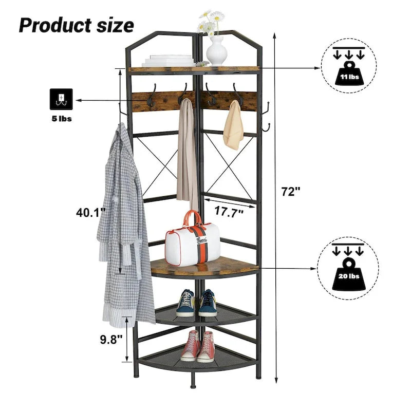 Albero angolare da ingresso con porta scarpe, appendiabiti da ingresso con 6 doppi ganci, scarpiera organizer per ingresso, corridoio, camera da letto