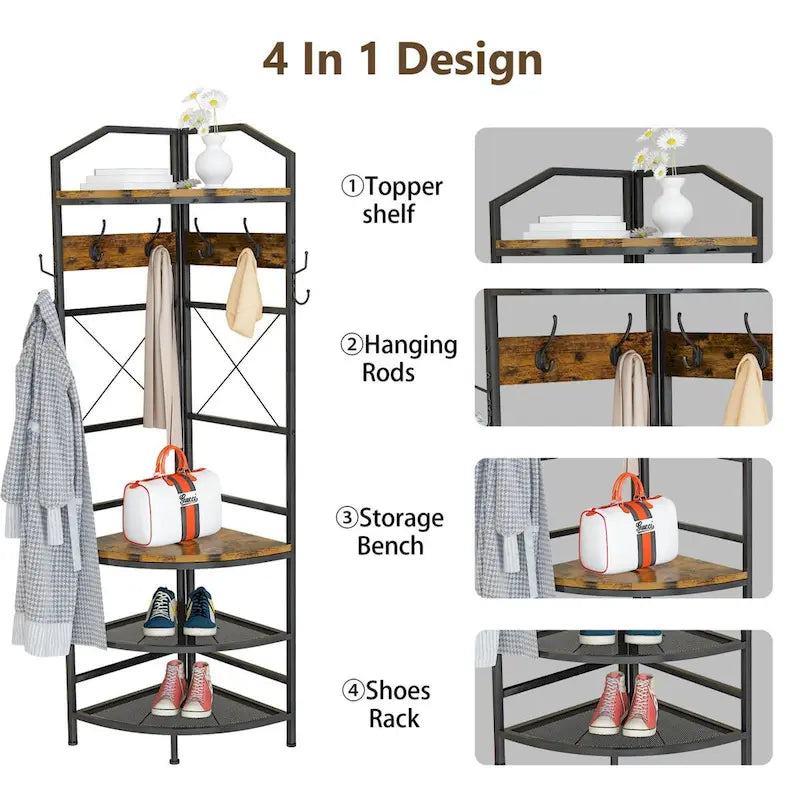 Albero angolare da ingresso con porta scarpe, appendiabiti da ingresso con 6 doppi ganci, scarpiera organizer per ingresso, corridoio, camera da letto