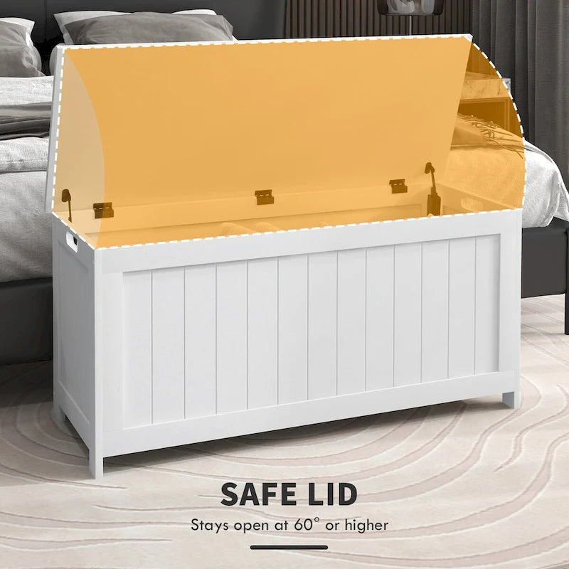 Cassapanca Contenitore, Scatola in Legno con 2 Cerniere di Sicurezza e Maniglie Intagliate, Baule Contenitore Moderno per Soggiorno, Ingresso