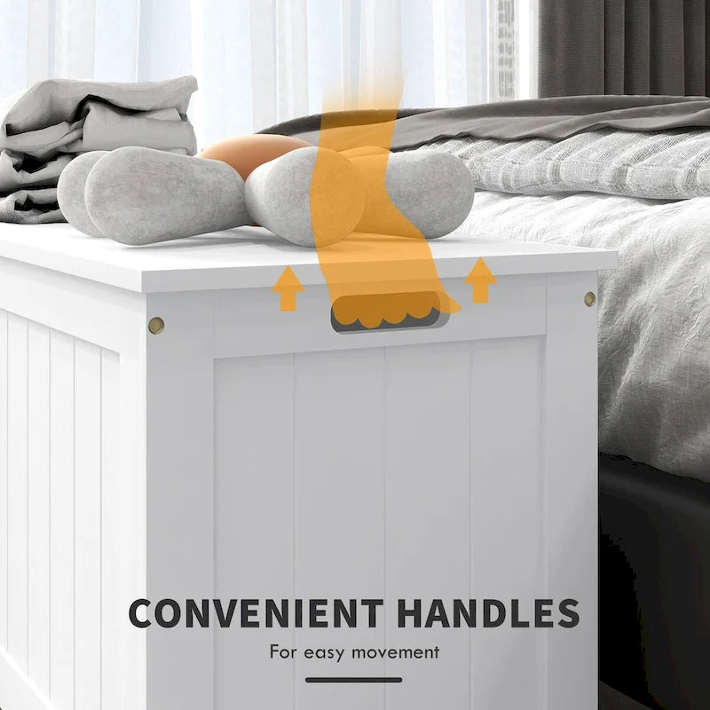 Cassapanca Contenitore, Scatola in Legno con 2 Cerniere di Sicurezza e Maniglie Intagliate, Baule Contenitore Moderno per Soggiorno, Ingresso