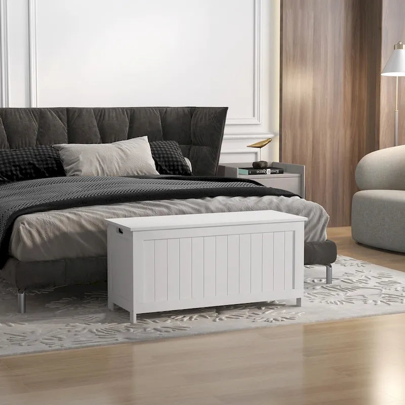 Cassapanca Contenitore, Scatola in Legno con 2 Cerniere di Sicurezza e Maniglie Intagliate, Baule Contenitore Moderno per Soggiorno, Ingresso