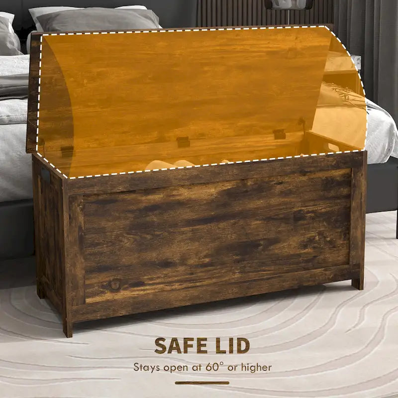 Cassapanca Contenitore, Scatola in Legno con 2 Cerniere di Sicurezza e Maniglie Intagliate, Baule Contenitore Moderno per Soggiorno, Ingresso