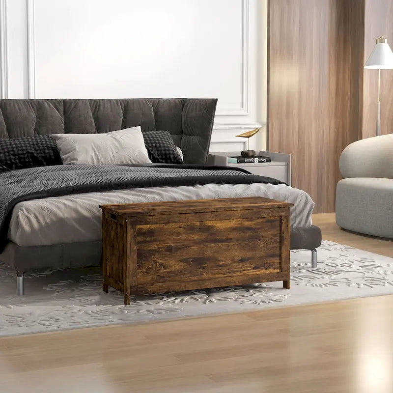 Cassapanca Contenitore, Scatola in Legno con 2 Cerniere di Sicurezza e Maniglie Intagliate, Baule Contenitore Moderno per Soggiorno, Ingresso