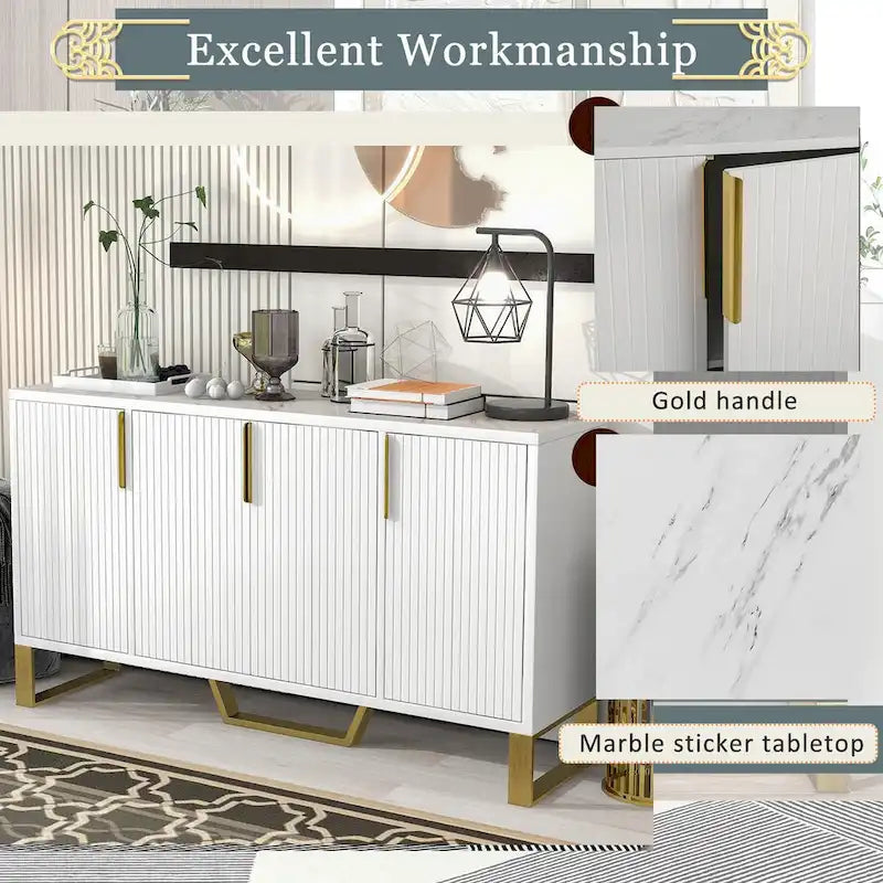 Credenza moderna con quattro ante, maniglie e gambe in metallo e scaffali regolabili per la cucina