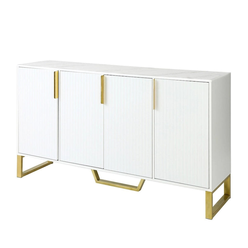 Credenza moderna con quattro ante, maniglie e gambe in metallo e scaffali regolabili per la cucina